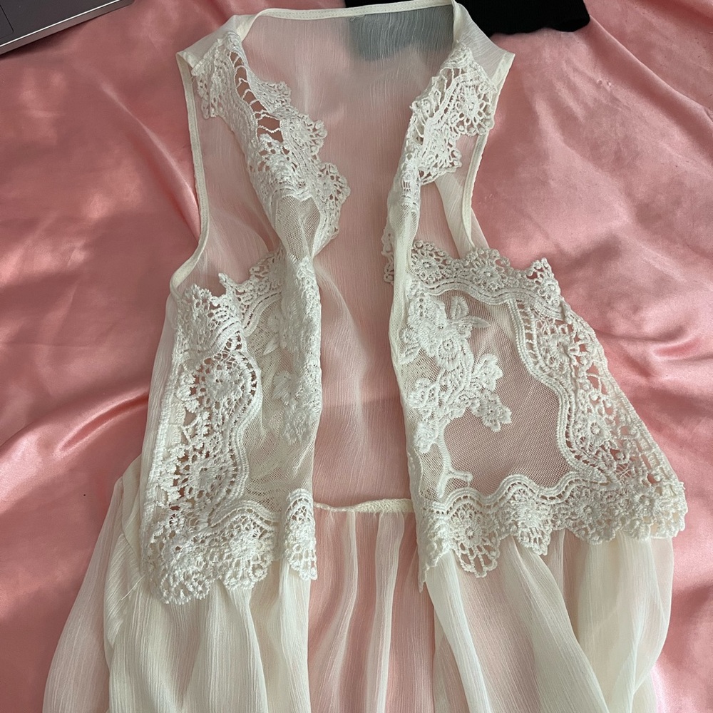 Elegant Lace Trim Sheer Vest
